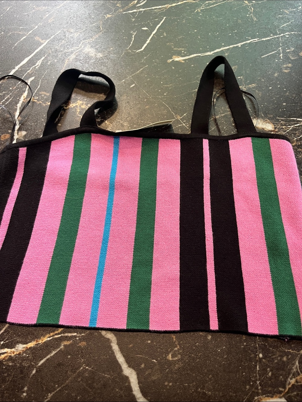 Celandine for Anthropologie Striped  Knit Tank Top with Black Straps